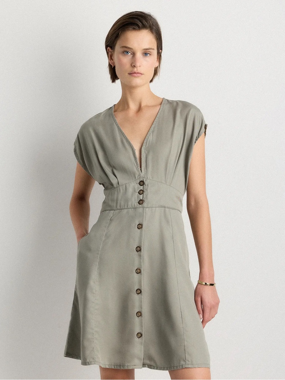 Quince Button-Front Mini Dress